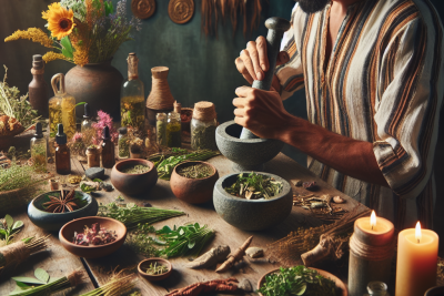 Uso de plantas y rituales en el curanderismo.
