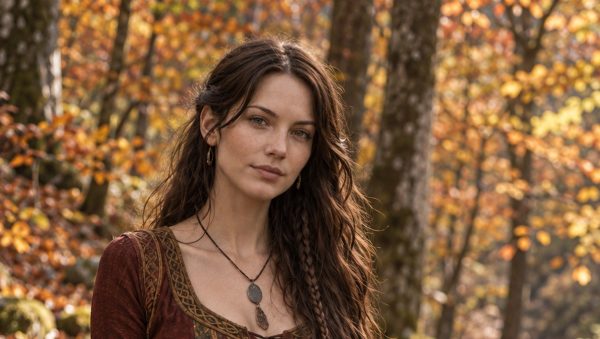 Mujer de vestido medieval entre bosque de otoño, horóscopo semanal del zodíaco