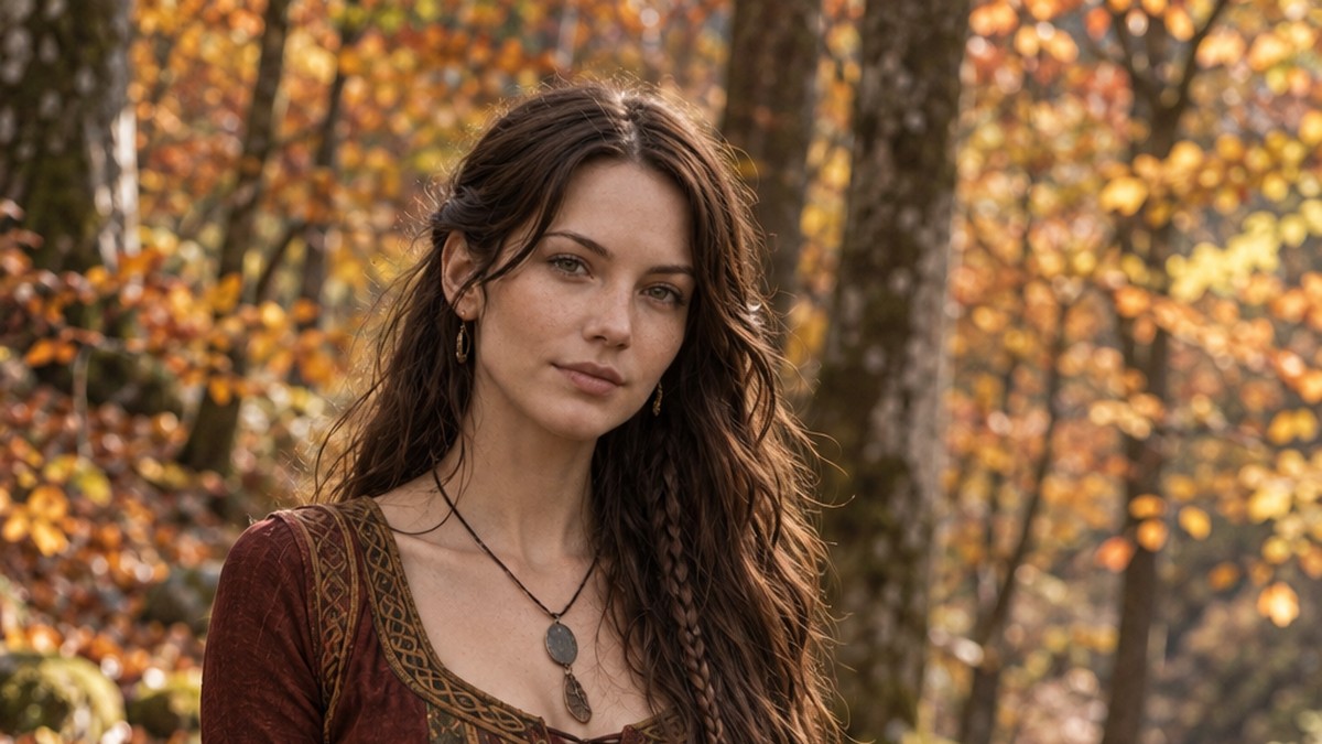 Mujer de vestido medieval entre bosque de otoño, horóscopo semanal del zodíaco