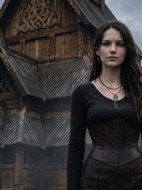 Freyja, diosa del amor y la guerra, ante un drakkar vikingo