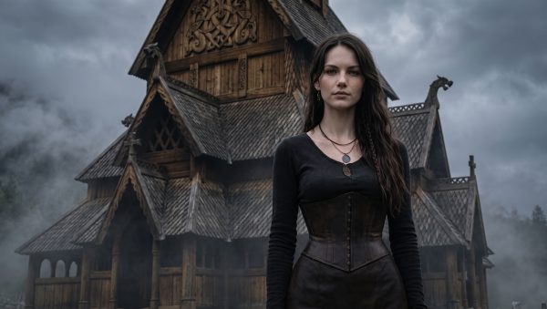 Freyja, diosa del amor y la guerra, ante un drakkar vikingo