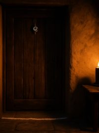 Puerta de casa con linea de sal en el umbral, vela negra y romero seco para hechizos de proteccion para la casa